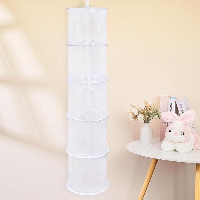 Basumee Stuffed Animals Net or Hammock 2 Pcs Stuffed Animals Storage Toy Net Hammock for Plushies Storage Organizer Mesh Kids Girls Room Decor, White, 5 Tiers