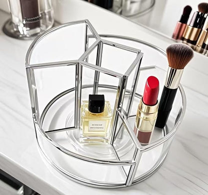 360° Rotate Makeup Brush Holder, Makeup Organizers Countertop, Perfume Tray, Bathroom Organizer and Storage for Eyeliner,Lipstick, Lazy Susan Organizer for Vanity Cabinet Dresser Bathroom (Silver)