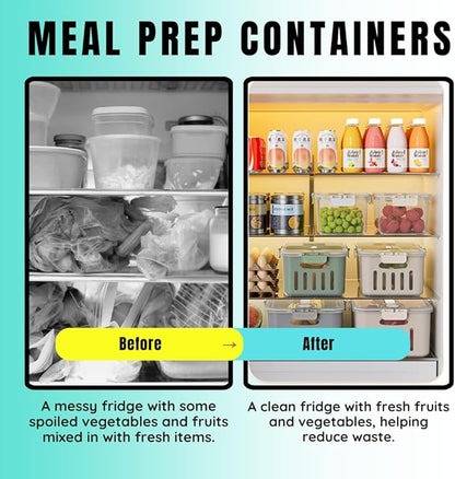 DAZZLEREE Fruit Containers for Fridge Keep Fresh, 5-Pack Produce Containers for Fridge with Lids, Meal Prep Containers, Food Organizer with Removable Colander, Microwave & Dishwasher Safe (Cream)