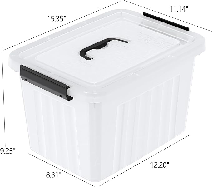 18 L 4 Packs Plastic Storage Bins with latching Lids and Handles, Clear Stackable Container Boxes