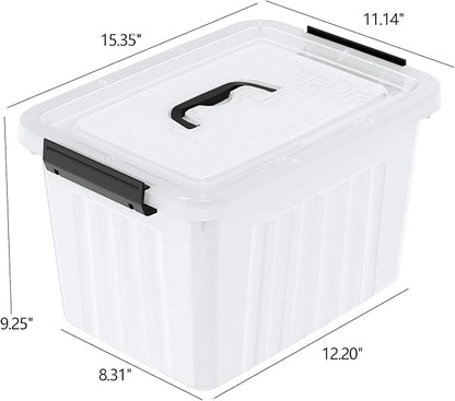 18 L 4 Packs Plastic Storage Bins with latching Lids and Handles, Clear Stackable Container Boxes
