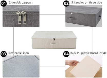 iwill CREATE PRO Pack of 2, Collapsible Rigid Storage Baskets for Underbed Organizer, Good for Clothing, Shoes, Bedding in Wardrobe, College Dormitory, Apartment Shelves Use, Beige