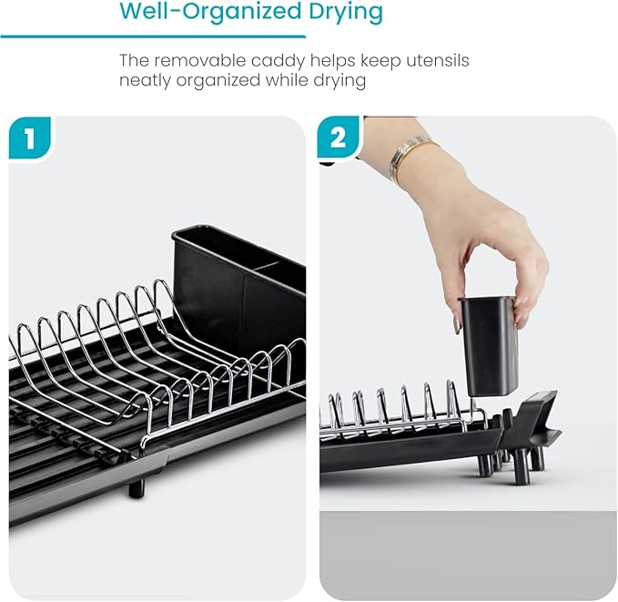 Home Zone Living Small Collapsible Dish Drying Rack for RVs and Small Kitchens with Adjustable Length and Utensil Caddy
