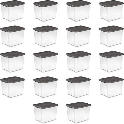 Sterilite 18-Pack Plastic Storage Bins w/ Lids, Shelf Totes Clear Containers, 50 Qt, Gray