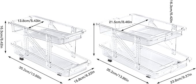 2 Tier Clear Retractable Beverage Dispenser Rolling Soda Can Organiser Adjustable Width Soda Can Organizers for Fridge Pantry Cabinet Countertop