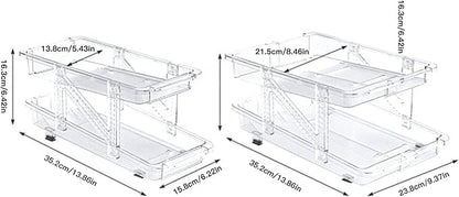 2 Tier Clear Retractable Beverage Dispenser Rolling Soda Can Organiser Adjustable Width Soda Can Organizers for Fridge Pantry Cabinet Countertop