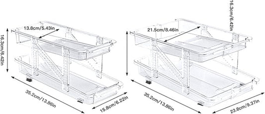2 Tier Clear Retractable Beverage Dispenser Rolling Soda Can Organiser Adjustable Width Soda Can Organizers for Fridge Pantry Cabinet Countertop