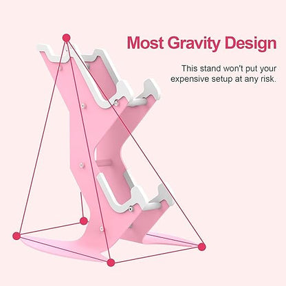 Controller Holder Pink, Game Controller Rack Headset Stand for Xbox Series X S/Xbox one / PS5 / PS4 / NS/PC/Headset, Aluminum Metal Headset Mount Universal Organizer for Video Game Accessories