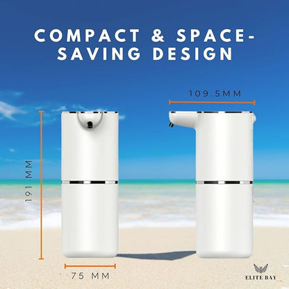 ELITE BAY Auto Foam Soap Dispenser-Touchless Soap Dispensor with Four- Speed Foam Settings | 350ml Capacity | Rechargeable 1200mAh Battery. USB Charging | ABS+PP Material | 1.5W Power White.