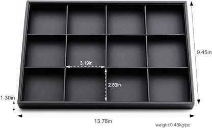 Black PU Leather Jewelry Display Flat Tray Ring Necklace Watch Organizer Display Tray (1 grid)
