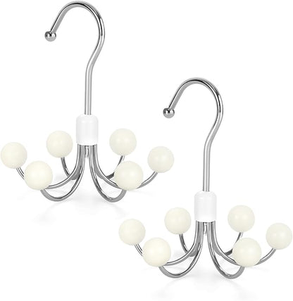 TOPIA HANGER Hoodie Hangers 2-Pack with 6 Wood Balls, 360°Swivel Purse Hanger, Scarf Hanger, Closet Hooks, Handbag Organizer, Bra Hanger, Accessory Organizers for Scarf, Tanktop, Hat, Hoodie CT43W