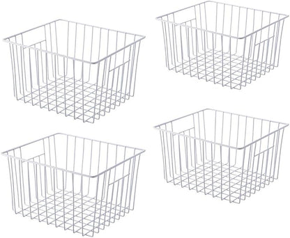 Freezer Baskets Storage Organizer, Refrigerator Metal Wire Basket bins, Household Bins with Built-in Handles for Kitchen Cabinets, Freezer, Pantry, Closets, Bathrooms, 4 Packs