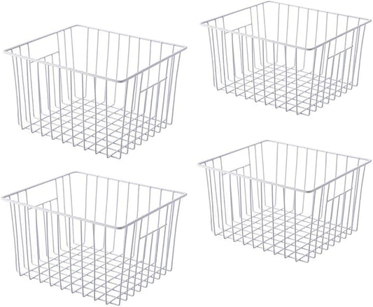 Freezer Baskets Storage Organizer, Refrigerator Metal Wire Basket bins, Household Bins with Built-in Handles for Kitchen Cabinets, Freezer, Pantry, Closets, Bathrooms, 4 Packs