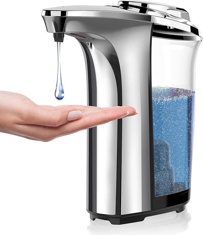 PZOTRUF Automatic Soap Dispenser, Touchless Dish Soap Dispenser 17oz/500ml with Infrared Sensor, 5 Adjustable Soap Levels, Liquid Dispenser for Bathroom Kitchen (Silver)
