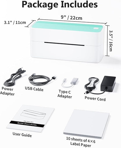 Phomemo Bluetooth Thermal Shipping Label Printer, 241BT Wireless Thermal Label Printer for Shipping Packages, Inkless Thermal Shipping Label Printer, Compatible with iPhone, Android, Green