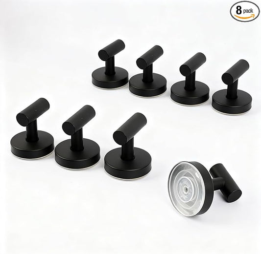 HYLEBOR 8 Pack Suction Cup Hooks for Shower, No-Drill Removable Shower Hooks, Towel Hooks for Bathrooms, for Glass Tile Mirror & Window, Matte Black