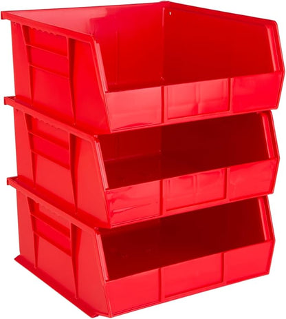 Hudson Exchange 11" x 11" x 5" (3 Pack) Plastic Stackable Storage Bin and Hanging Container, Red