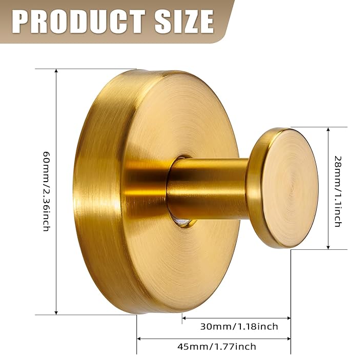 Fenas Suction Cup Hooks for Shower No-Drill Bathroom Hooks for Towels, Robes, Loofah Mountable on Bathroom Walls, Kitchen, Glass, Mirrors, Tile and Smooth,Non-Porous Surfaces (2 Pack, Brushed Gold)