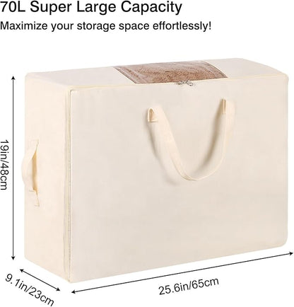 YGEOMER 4 Pack Canvas Comforter Storage Bags with Zipper Foldable Closet Organizers Storage Containers with Reinforced Handle for Dorm Organizing, Bedroom, Closet, Blanket, Clothing