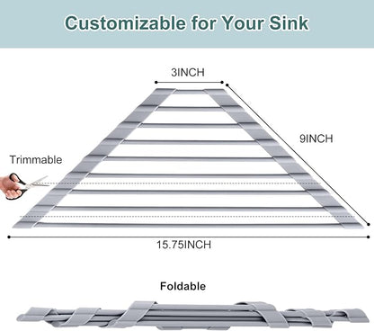 MERRYBOX Triangle Roll Up Dish Drying Rack Over The Sink, 2025 Anti-Rust Sink Drying Rack with Full Silicone Wrapped for Top of Corner, Anti-Slip Organizer for Kitchen