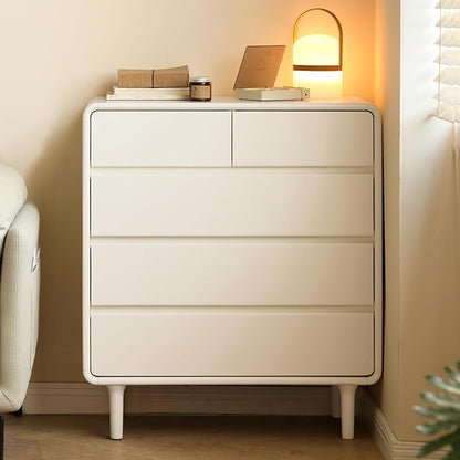 Vadisun 5-Drawers White Wood Nightstand, Mid Century Modern Nightstands, Night Stand for Bedroom, Wood Bedside Tables for Dorm, Sturdy(Rubberwood, 36" H)