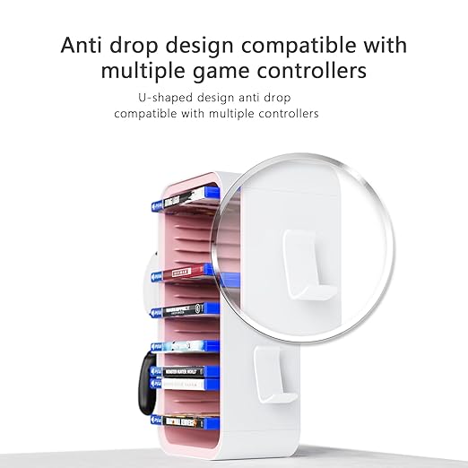 wigmoa Game Storage Tower【15.8INCH】 Compatible with PS5/ Xbox Series S & X/Switch, Universal Video Games Discs Organizers 18 PCS with 4 Controllers Holder, Game Disk Rack Shelf. OYO-1 (White/Blue)