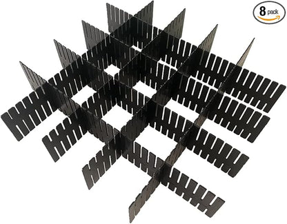 8pcs DIY Plastic Drawer Organizer Adjustable Drawer Dividers for Home Tidy Closet, Socks, Underwear, Office School Supplies, Kitchen Utensil Tools (Black)