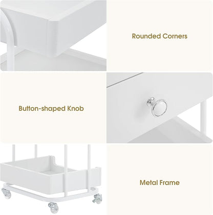BarberPub Salon Trolley Cart with Lockable Wheels, Salon Cart with Drawer, Storage Trolley for Barber Shop, Spa 2086 (White)