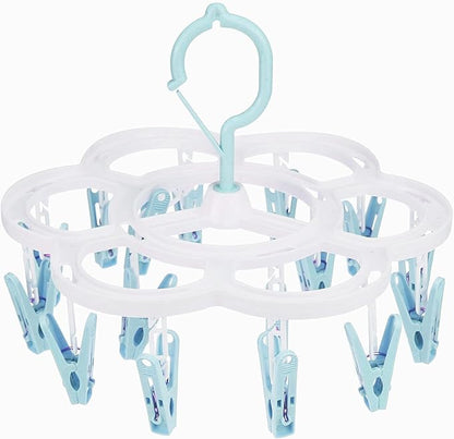 Clothespin Rack Laundry Drying Rack,Clothes Hangers with 16 Clips,Clip Hanger Drip Hanger for Drying Underwear,Baby Clothes,Socks,Bras,Towel,Pants,Hat,Scarf,Cloth Diapers,Gloves (Light Blue)