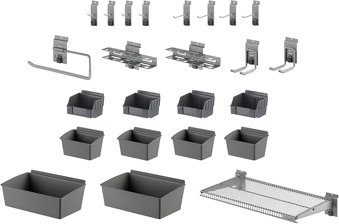 TRINITY 48 Sq Ft Modular Slatwall Panels Kit, Garage Organization and Storage System, Includes 24 Garage Organizer Accessories, 3600 lb Total Capacity, White PVC, Stud Mount Hardware Included