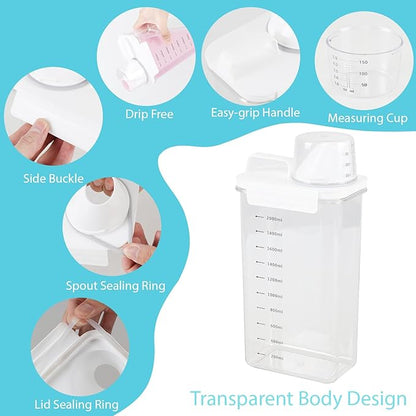 3-Pack 78 OZ Plastic Liquid Laundry Detergent Dispenser, Clear Laundry Detergent Dispenser for Powder, Beads, Fabric Softener, Bleach