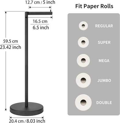Matte Black Toilet Paper Holder Stand 1 pc, Free Standing Toilet Paper Holder Stand,Bathroom Toilet Paper Storage with 2.7 Pounds Heavy Base for 4+1 Rolls,Toilet Tissue Holder