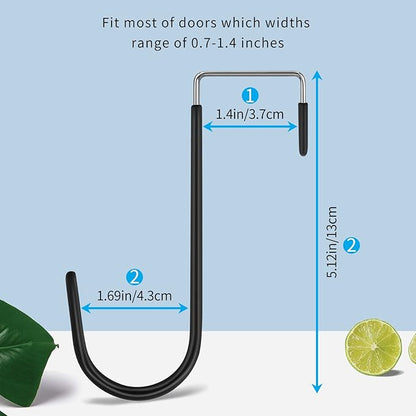 FYY Over the Door Hooks, 4 Pack Door Hangers Hooks with Rubber Prevent Scratches Heavy Duty Organizer Hooks for Living Room, Bathroom, Bedroom, Kitchen Hanging Clothes, Towels, Hats, Coats, Bags Black