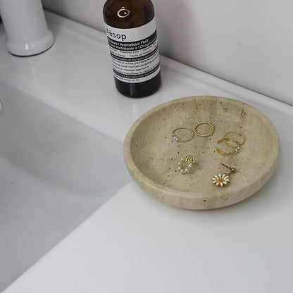 Nawgnail Natural Travertine Marble Jewelry Dish 5.5", Trinket Dish for Ring Earring, Gift for Woman Daugther(Beige Travertine)