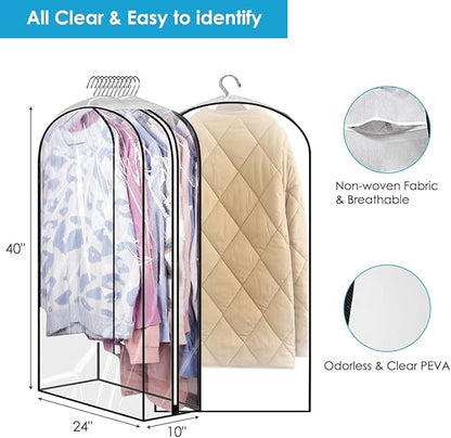 40" Clear Garment Bags for Hanging Clothes, Garment Bags for Storage with Smooth Side Zipper 10" Gusseted Waterproof Garment Bag for Shirts, Coats, Dresses, Suits,4 Pack