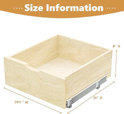 Pull Out Cabinet Organizer, Pull Out Drawers for Cabinets, Slide Out Wood Drawer, 8" High Pull Out Shelf for Kitchen Cabinet Pantry, 19½" W×21" D