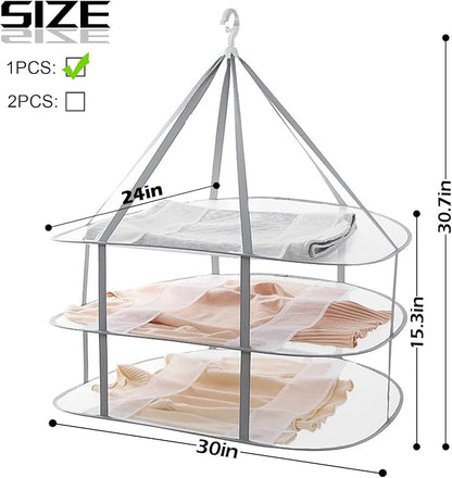 3 Tier Folding Mesh Clothes Drying Rack, Stackable Sweater Drying Rack with Internal Fixation, Portable Hanging Laundry Rack for T-Shirt,Swimsuit,Sweater,Delicates (1 Pack)