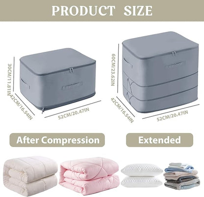 Ultra Space Saving Self Compression Organizers, 3-Layer Zipper Large Capacity Blanket Bags, Thickend Satin Fabric Comforter Storage Bags, for Collect Comforters, Clothes, Blankets (Gray)