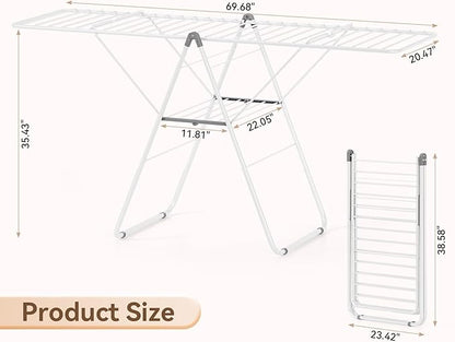 APEXCHASER Clothes Drying Rack, Foldable Drying Rack Clothing, Sturdy Metal Laundry Drying Rack, Height-Adjustable Gullwing, Easy to Fold, Space-Saving, for Indoor Outdoor, White