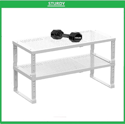 Metal Stackable Expandable Storage Shelf - Multi-Functional Home Storage Shelf, Suitable for Kitchen, Cabinet，Bathroom, Office, Garage, etc.（2PACKS/White/Medium