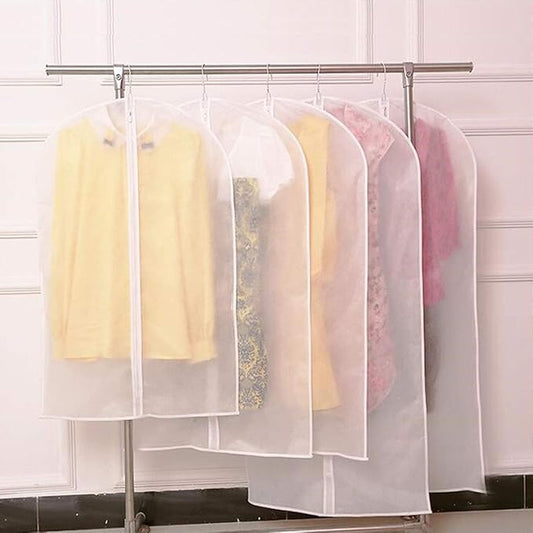 Bringsine Hanging Garment Bag Lightweight Clear Full Zipper Suit PEVA Dust Cover for Closet Clothes Storage See-Through Travel Organizer Dress Pack of 5 (60x100CM)
