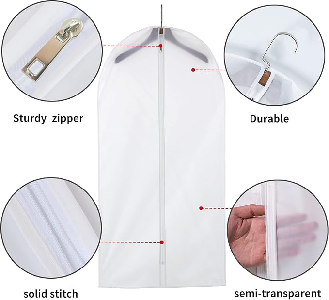 Garment storage clothing bags - 40 inch PEVA garment covers closet storage bag set for 12pcs with Mesh Laundry Bag Included