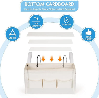 Ozzptuu Bedside Storage Caddy/Bedside Hanging Storage Bag for Headboards Bunk Beds Dorm Rooms Book Phone Magazine Holder (New White)