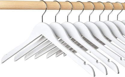Amber Home 10 Pack White Wooden Hangers, White Wood Shirt Hangers with Notches for Dress, Clothes Hangers for Jacket, Coat, Bridal (White, 10)