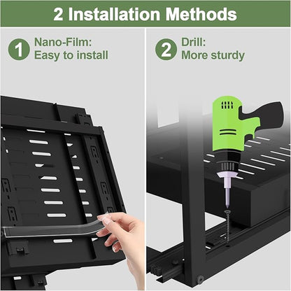 2 Tier Pull Out Cabinet Organizer ,Adjustable Width & Height,Expandable Pull-Out Drawers For Cabinets, Slide Out Shelves for Kitchen Cabinets / Countertop / Pantry,Heavy-Duty & Easy to Install(Black)