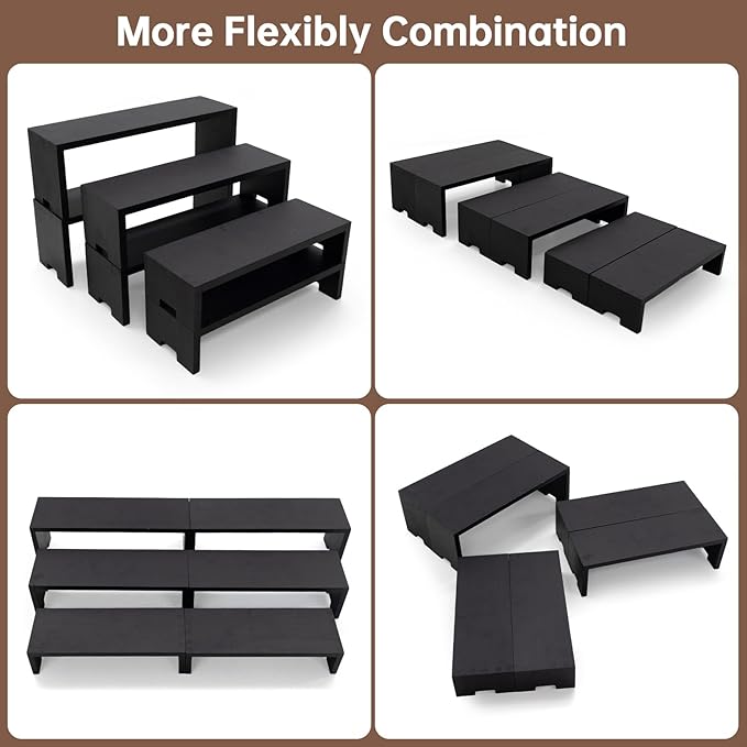 4 Set 12Pcs Black Display Riser Wood Risers Wooden Cupcake Display Stand 3Tiered Racks Perfume Display Dessert Food Stands for Vendors Event Party