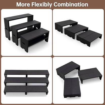 4 Set 12Pcs Black Display Riser Wood Risers Wooden Cupcake Display Stand 3Tiered Racks Perfume Display Dessert Food Stands for Vendors Event Party