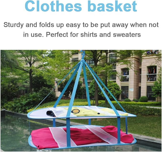 2-Tier Folded Mesh Clothes Drying Rack, Stackable Sweater Laundry Drying Rack, Foldable Hanging Mesh Dryer, Portable Hanging Laundry Rack for T-Shirt, Swimsuit, Underwear (COLOR:30.7"x24"x23.6")