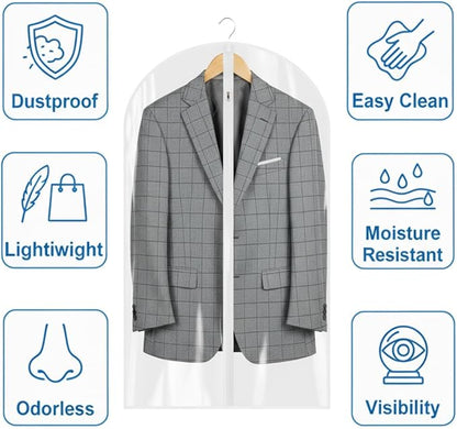 All Clear Garment Bags for Travel - 32” PEVA Waterproof Suit Cover with Zipper for Hanging Clothes, Shirts, Sweaters - Durable Dresser for Closet Storage, Dustproof & Moisture Resistant - 32”/12 Pack
