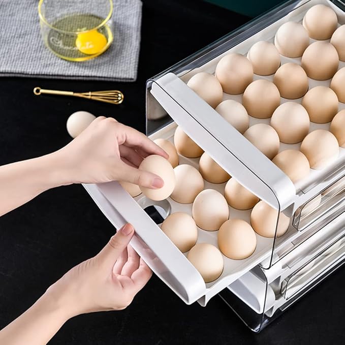 TEFU Upgrade 40 Grid Egg Storage Double-Layer Drawer Type Egg Box for Fridge Transparent Egg Container Shelf Saving Kitchen Egg Storage Box,Durable Sturdy Compact and Space-Saving Egg Storage Box